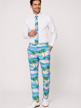 Opposuits Flamingo Tropical Dress Pants & Matching Tie Men’s US 42 Novelty Beach